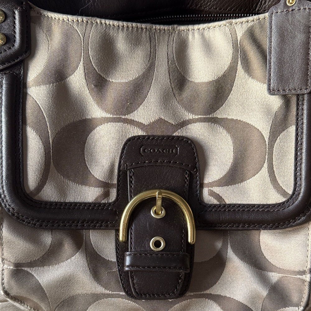 Coach Signature Brown and Cream Shoulder Bag